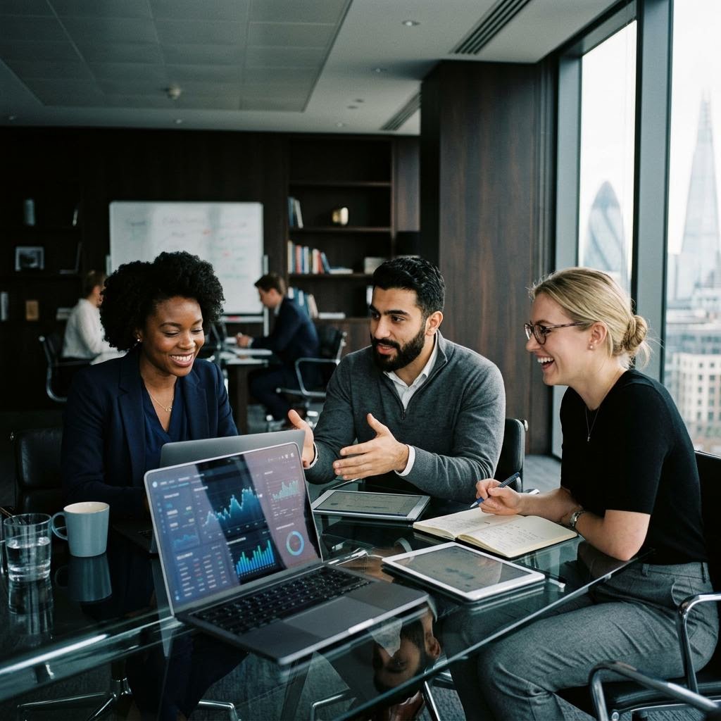Finanzmarktanalysten bei der Auswertung von Marktdaten
